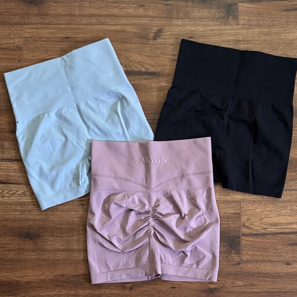 BRAND NEW! ALGYN Women's High-Waisted Shorts - Black, Light Blue, and Pink sz: L